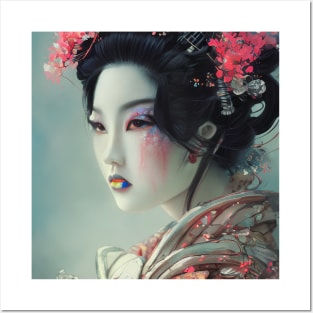 Japanese geisha head painting, colorful Posters and Art